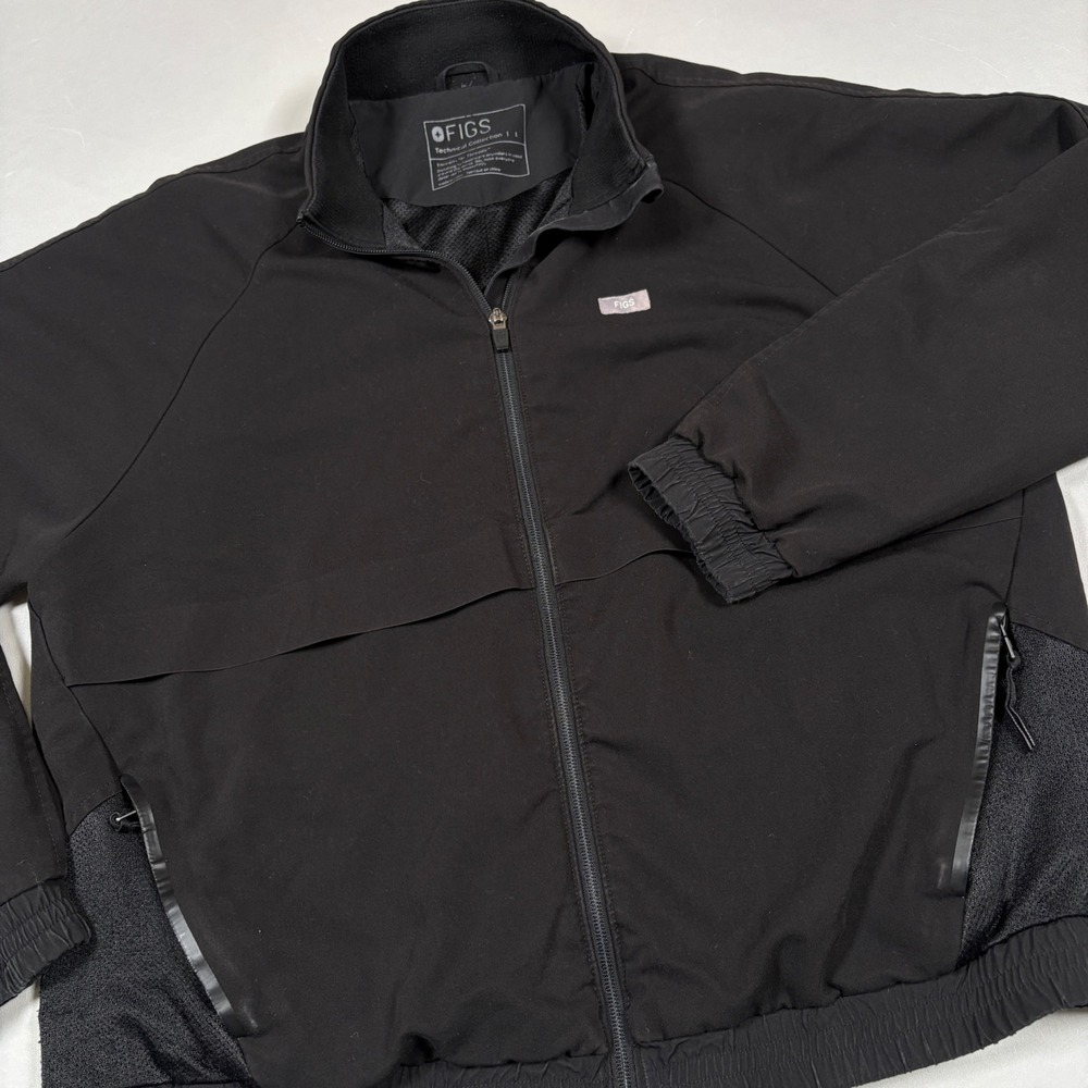 Figs Sydney Scrub Jacket Womens Large L Black Technical Collection Full Zip Coat